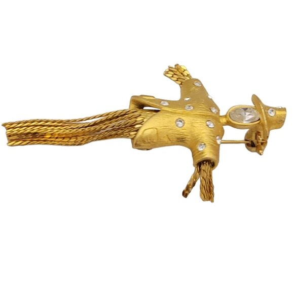 Gold Tone Clear Rhinestone Scarecrow Chain Fringe Dangle Brooch K576 - Picture 4 of 8